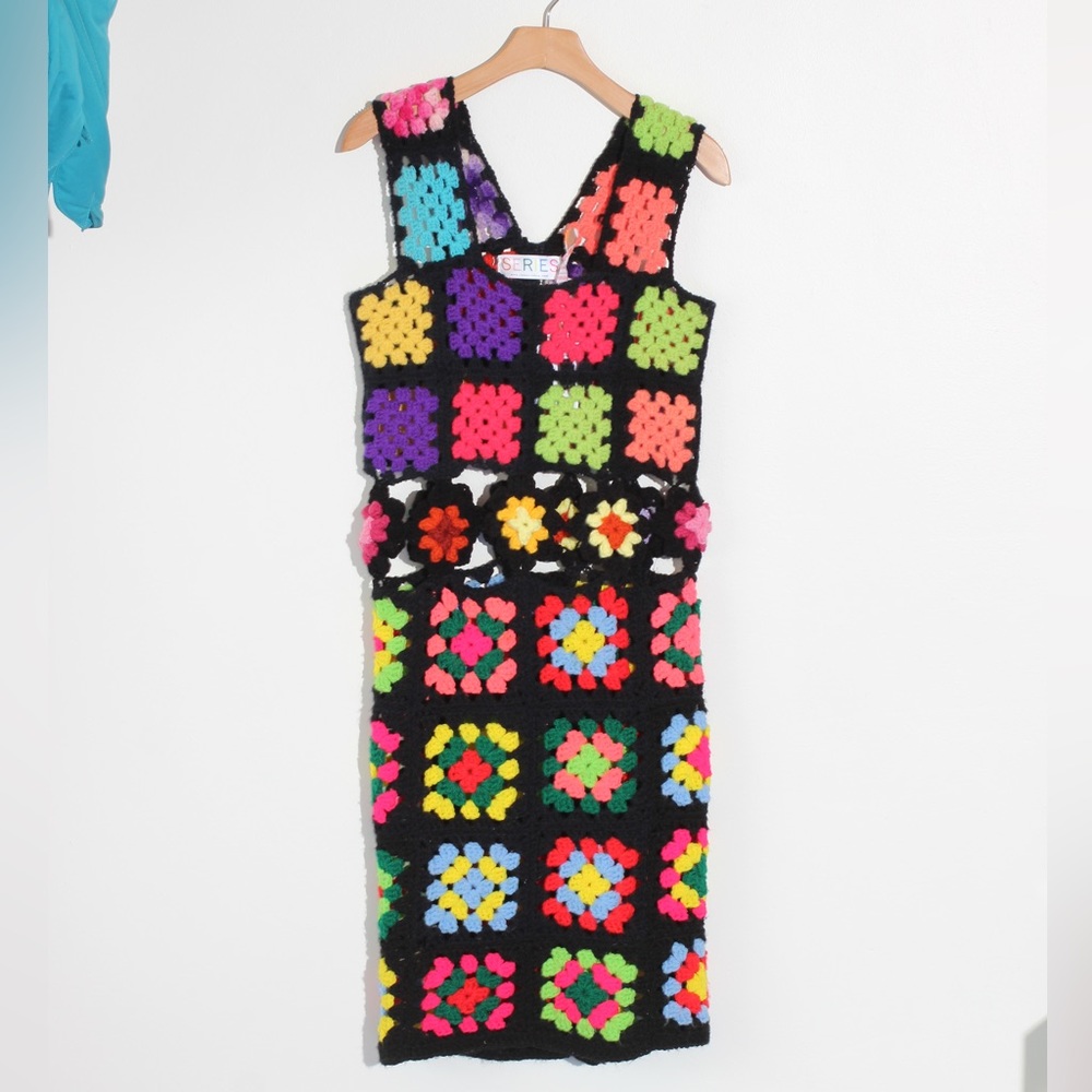 The Series NY Multi-Color Granny Crochet Midi Dress - Size Small